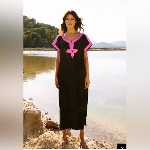 Pitusa Gaia Kaftan Black Pink Trim OS